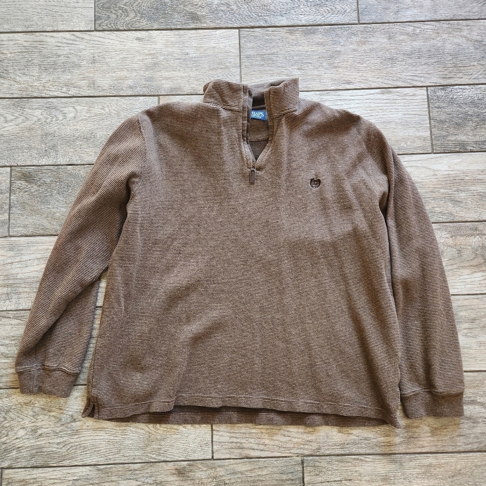 Chaps Quarter Zip Sweater Mens Size XL Brown Textured Knit Mock Neck Cotton